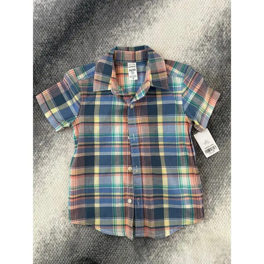 Toddler Boy Plaid Denim Button Up Shirt Bundle Carter's Baby Gap Size 3T - Picture 2 of 5